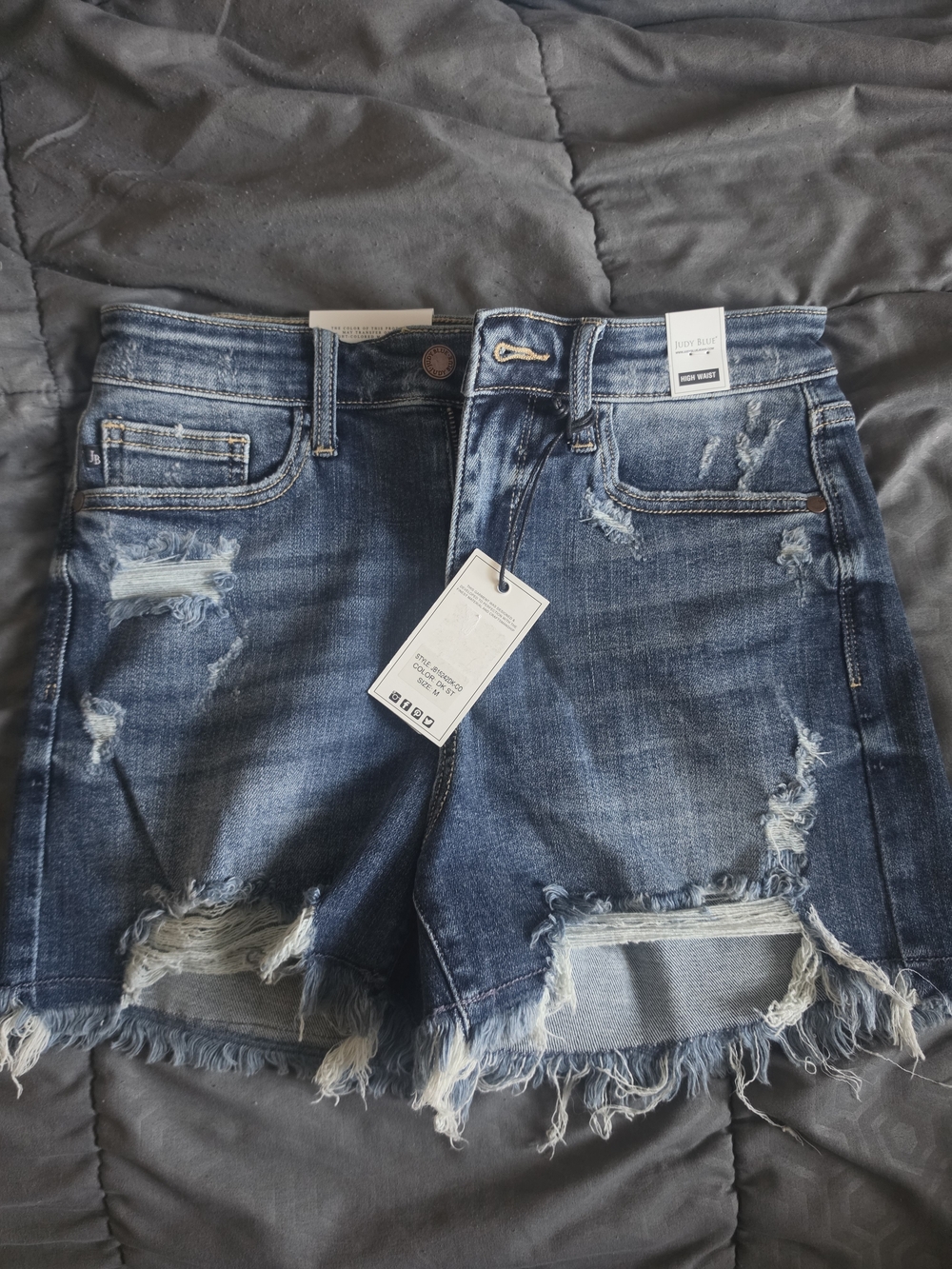 Judy Blue Distressed Raw Hem Denim Shorts - Medium Blue